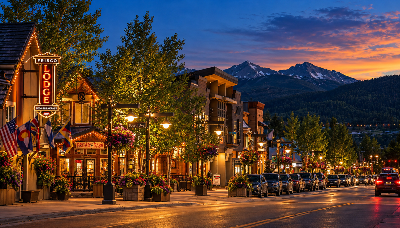 Main Street Frisco at night in summer
