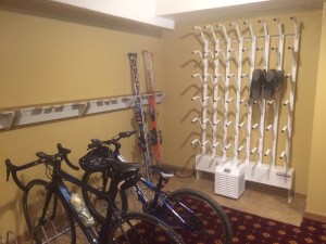 Equipment Room with ski boot dryers, ski and bike storage